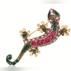 NEW Regency Western Boho Elegant Gold and Multicolor Lizard Gift Brooch-(#0241)